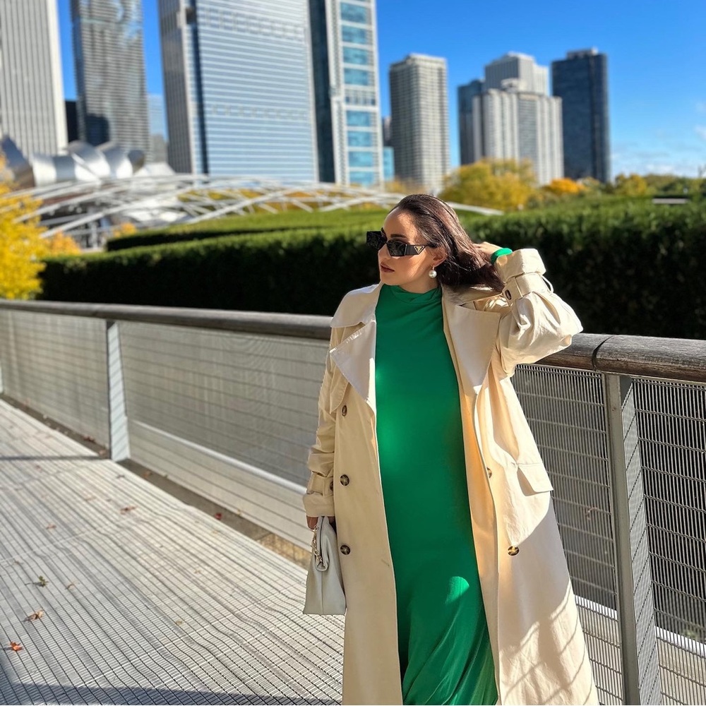 Zara Green FLOWY DRAPED DRESS - Picture 2 of 11